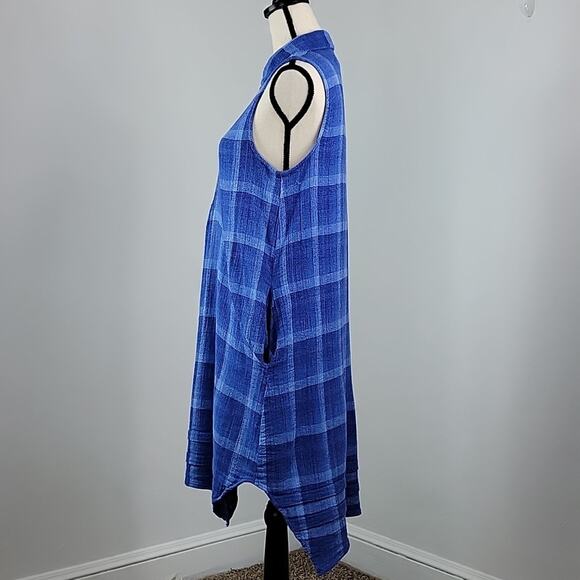 Anthropologie Isabella Sinclair Blue Plaid Linen Blend Sleeveless Shirt Dress M - Picture 2 of 14
